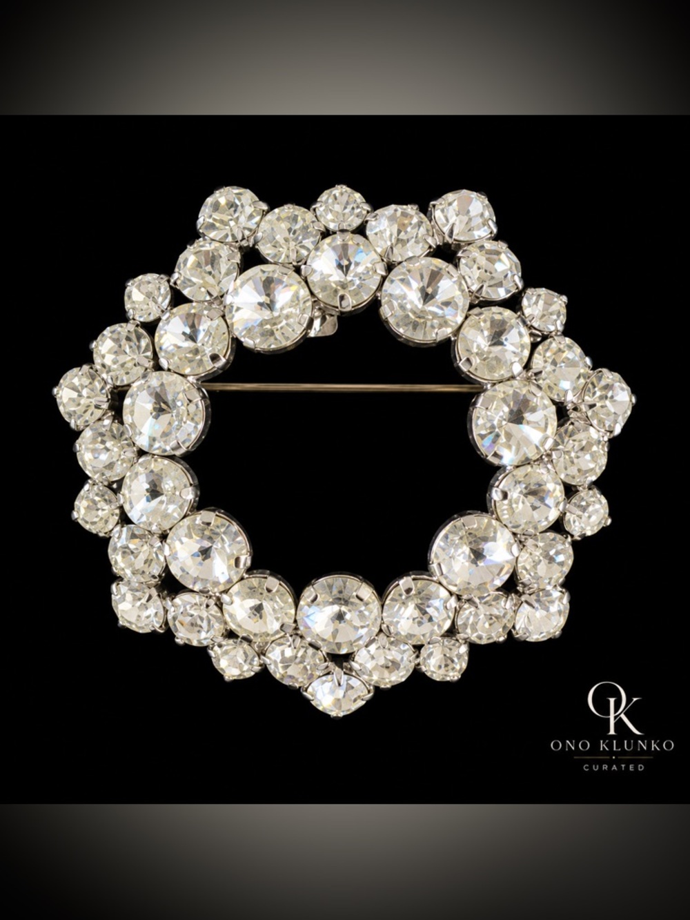 Vintage 1950s–60s Austrian Crystal Rhinestone Wreath Brooch 2”
